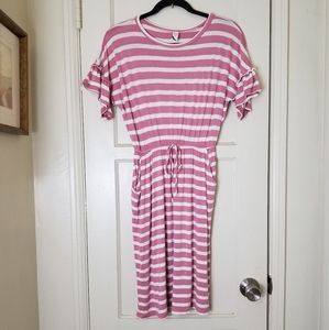 FLAMINGO pink white stripe short sleeve dress